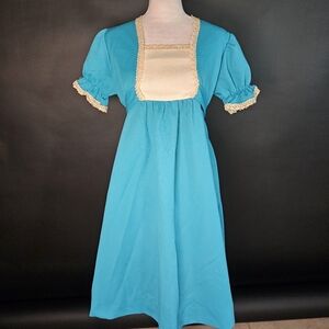 True Vintage 1960s Babydoll Dress Blue with Cream Accents SIZE M